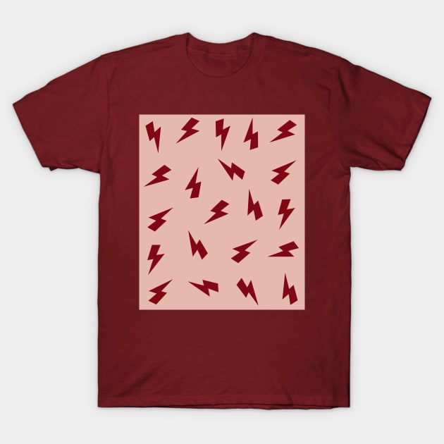 Burgundy Lightning Bolt Pattern on Light Brown, Tan T-Shirt by OneThreeSix